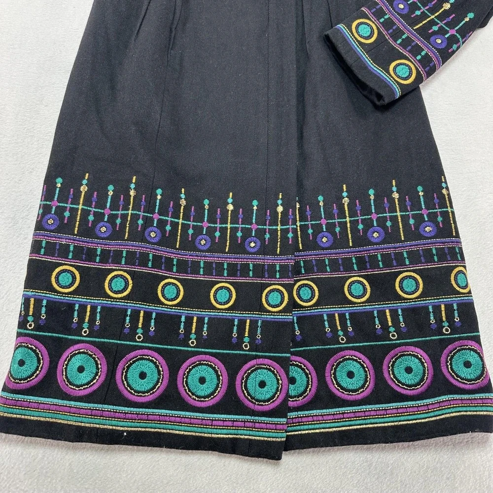 Plenty by Tracy Reese Coat Womens 6 Black Embroidered Boho Anthropologie Casual‎